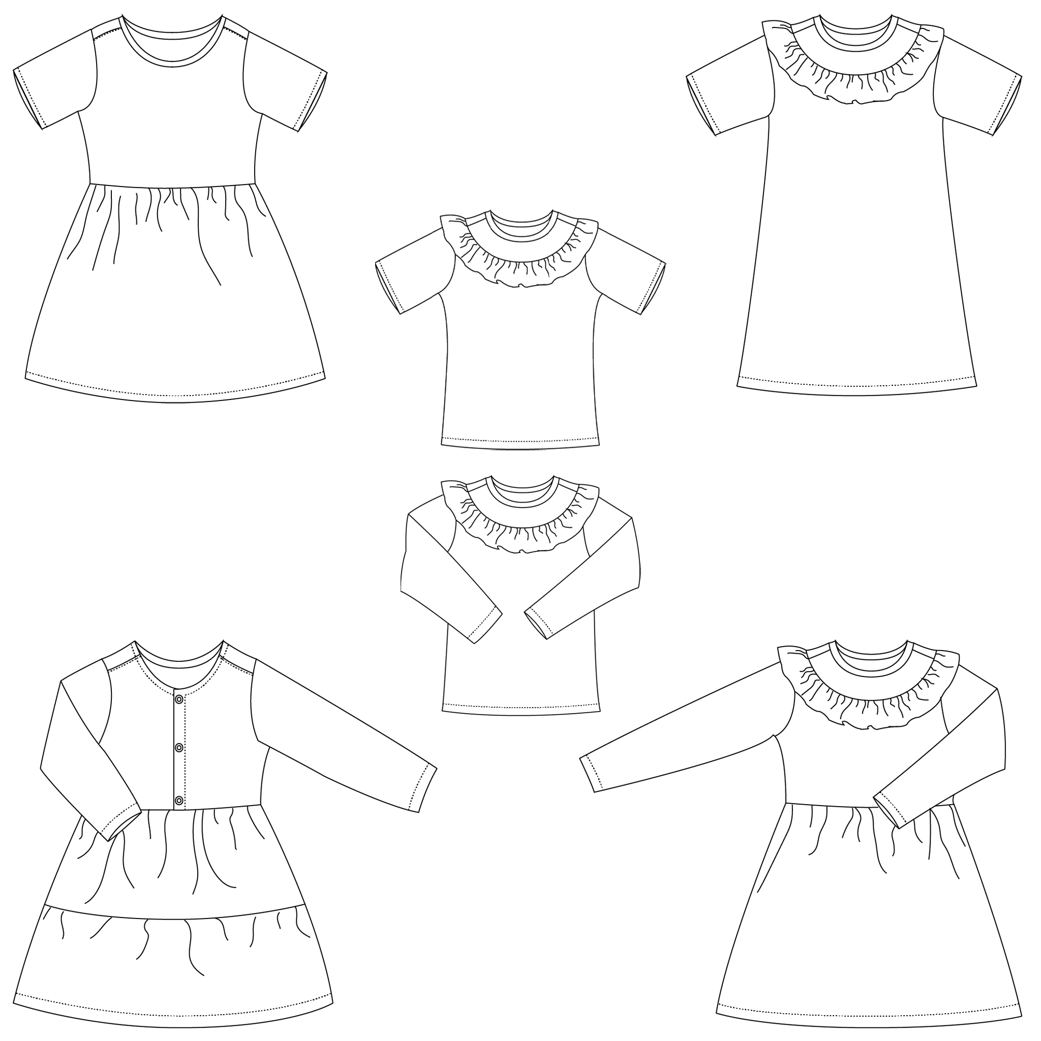 Kids Dress design technical flat sketch vector template. 17732688 Vector  Art at Vecteezy